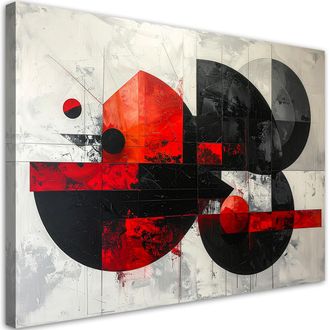 Feeby Cuadro En Lienzo, C&iacute;rculos Abstractos Con Formas Rojo Y Negro, 120x80