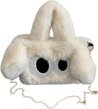 Generic Cute big-eyed dog chain bag autumn and winter faux plush bag(white)