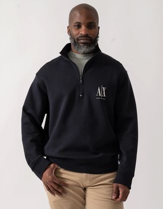 A|X Armani Exchange Mens Armani Exchange Mens Embroidered A|X Logo 1/4 Zip Sweatshirt - Deep Navy UB101 - Black - Size: 38