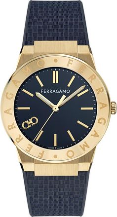 Ferragamo Logo Recycled Polyurethane Strap Watch, 41mm in Ip Yellow Gold at Nordstrom