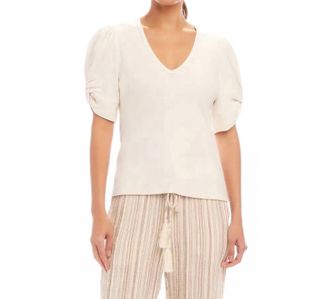 Karen Kane Rayne Ribbed Twist Sleeve V-Neck Top In Ecru