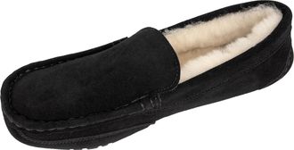 Clarks Shearling Moccasin Slippers for Men - Indoor/Outdoor Gift for Him, black, 44.5 EU