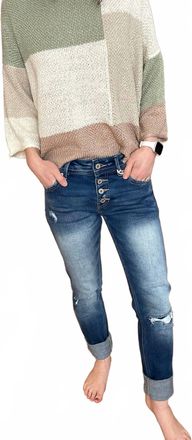 Kancan Ella Mid Rise Skinny Straight Cuff Jeans In Dark