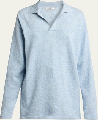 The Row Niosa Long-Sleeved Cotton & Linen Polo Top