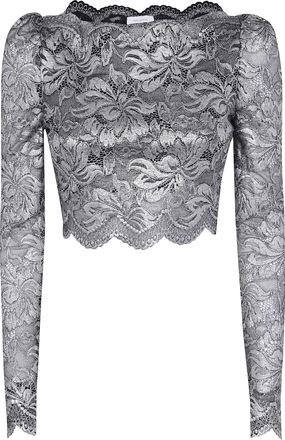 Paco Rabanne Womens Cropped Long Sleeves Lace Top - Silver Elastane - Size EU 38 (Womens)
