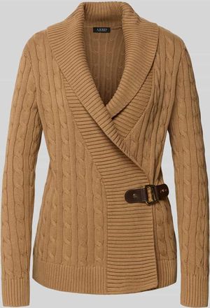 Lauren Ralph Lauren Strickjacke mit Zopfmuster Modell DONATO in Camel, Größe XL