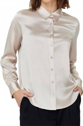 Current Air Button Down Long Sleeve Blouse In Champagne
