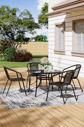 Living and Home 4 Seater Outdoor Garden Dining Table and Chairs Set in Black