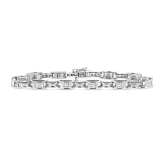 House of Brilliance 14K White Gold 1.0 Cttw Invisible Set Princess Diamond Alternating Link Tennis Bracelet