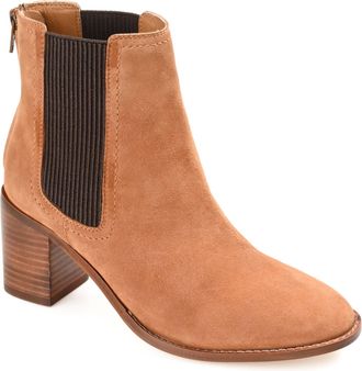Journee Collection Womens Genuine Leather Tazlyn Round Toe Stacked Chelsea Booties