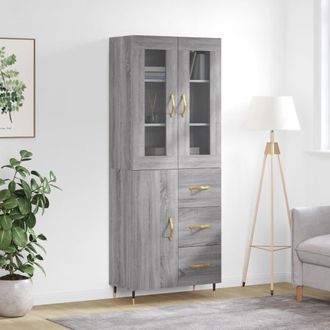 vidaXL Vidaxl - Aparador Alto Madera Contrachapada Gris Sonoma 69,5x34x180 Cm