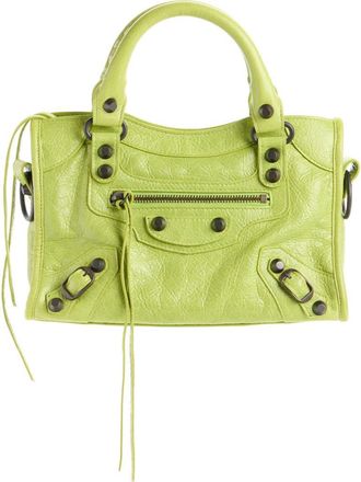 Balenciaga Mini Le City Crinkle Leather Top Handle Bag in 3519 Pistache at Nordstrom