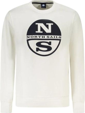 North Sails Witte Katoenen Sweatshirt met Print Logo - Heren - Sweatshirts - Wit - M - Katoen - Hoodies & sweatvesten