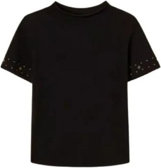 Twinset Maglia lupetto con strass - Dames - T-shirts - Zwart - XL - Polyester - Tops