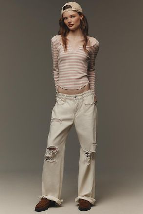 Pilcro Notched Long-Sleeve T-Shirt Top