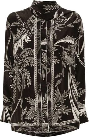 F.R.S. For Restless Sleepers Botanische Print Zijden Overhemd - Dames - Blouses - Bruin - M - Satijn - Overhemden