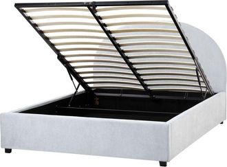 Beliani Minimalist Storage Ottoman Bed eu Double Size 4ft6 Fabric Light Blue Vaucluse