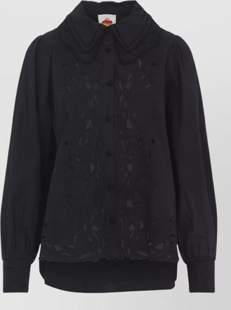 Farm Rio embroidered cotton long-sleeve blouse