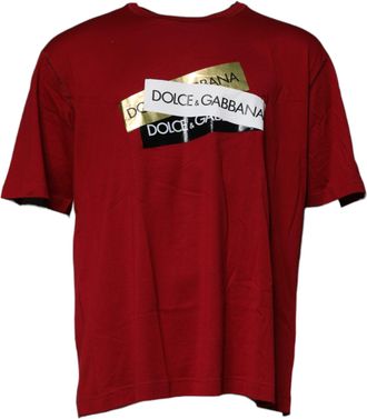 Dolce & Gabbana Red Logo Tape Cotton Crew Neck Mens T-shirt
