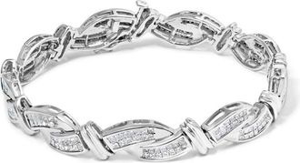 House of Brilliance 14K White Gold 4.0 Cttw Invisble Set Princess-Cut Diamond Wave Style Link Bracelet (H-I Color, SI2-I1 Clarity) - 7