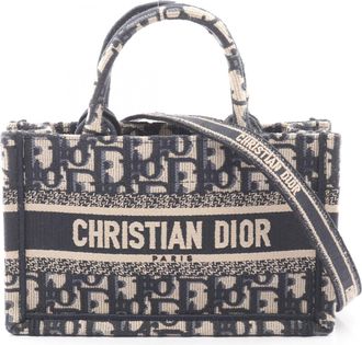 Dior Beige Navy Canvas Handbag Tote Bag (Pre-Owned)