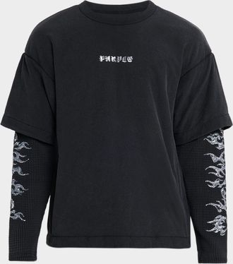 Purple Mens Sequin Flame Long Sleeve T-Shirt