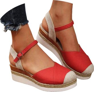 Generic Womens Closed Toe Espadrilles Sandals Summer Wide Fit Wedge Ankle Strap Sandal Non-slip Platform Shoes Comfortable Elegant Low Heels Walking Slippers 