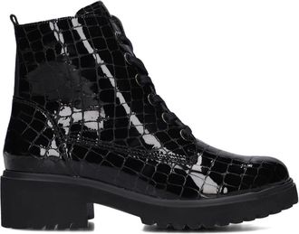 Waldl&auml;ufer Croco Lakleren Enkellaarsjes - Dames - Veterlaarzen - Zwart - 37 EU - Leer - Schoenen