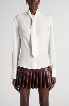 Alexander McQueen Tie Neck Silk Button-Up Shirt in Light Ivory at Nordstrom, Size 12 Us