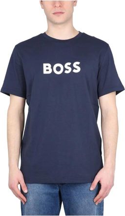 HUGO BOSS Katoenen jersey T-shirt met logoprint - Heren - T-shirts - Blauw - S - Katoen - Tops