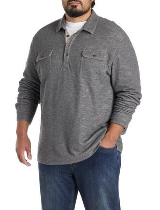 Tommy Bahama Big & Tall Long-Sleeve Polo Shirt in Charcoal at Nordstrom, Size 1X Big