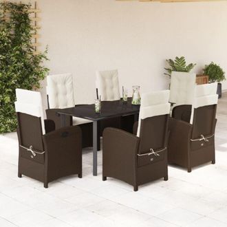 vidaXL Set Comedor De Jard&iacute;n 7 Pzas Con Cojines Rat&aacute;n Sint&eacute;tico Marr&oacute;n Vidaxl
