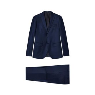 Emporio Armani Enkelrijelig lichtwollen pak met microdessin - Heren - Business pakken - Blauw - XL - Wol - Kostuums