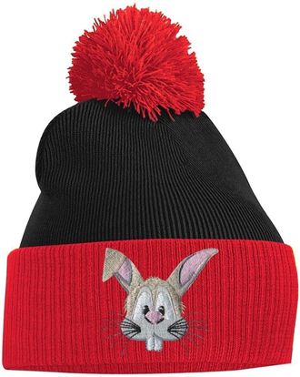 Bang Tidy Clothing Womens Pom Pom Beanie - Rabbit Face - Red and Black