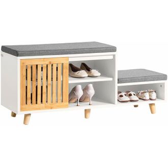 SoBuy Banco Zapatero Con 2 Estantes Y 1 Puerta Corredera Banco De 2 Niveles Con Coj&iacute;n Acolchado De Asiento 101 X 35 X 46 Cm Imagen De Producto Fsr125-wn Sob