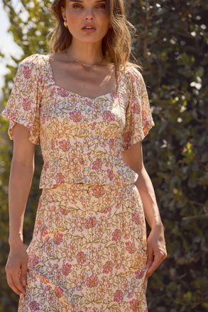 Saltwater Luxe Floral Crop Button Top In Ivory/pink