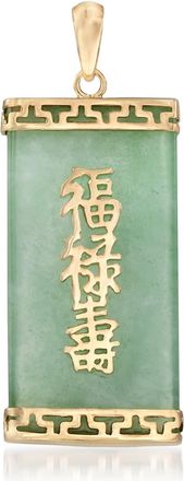 Ross-Simons Jade Blessings, Wealth and Longevity Pendant in 14kt Yellow Gold
