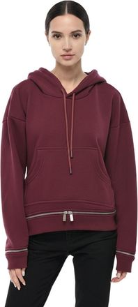 Off-white Maroon Solid Hood Sweatshirt
