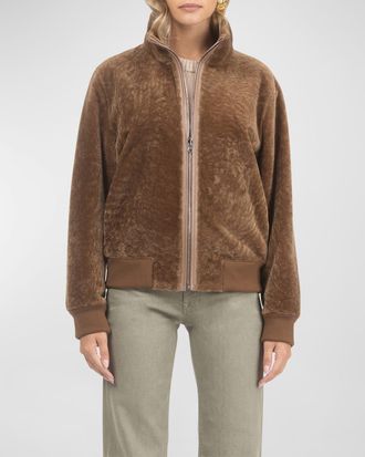 Gorski Reversible Textured Shearling Lamb Bomber Jacket