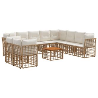 vidaXL Conjunto De Sof&aacute;s De Exterior 11 Pcs Natural Y Crema Poli&eacute;ster Vidaxl