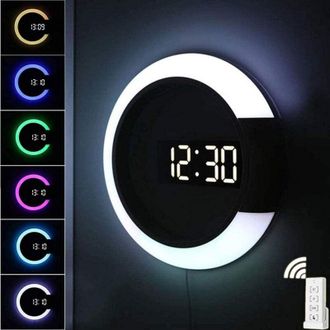 Elle Reloj De Pared Led, Mando A Distancia Usb Creativo, Reloj Digital, Espejo Hueco, Alarma De Temperatura, 7 Colores Rgb Cambiantes, Visualizaci&oacute;n De Hor