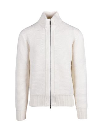 KANGRA Textured White Zip-Through Jacket With Ribbed Details