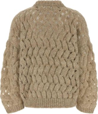 Brunello Cucinelli Womens Sand Mohair Blend Oversize Sweater Light Beige Maglieria