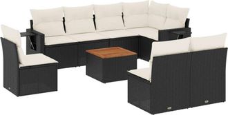 vidaXL Set De Sof&aacute;s De Jard&iacute;n 8 Piezas Y Cojines Rat&aacute;n Sint&eacute;tico Negro Vidaxl