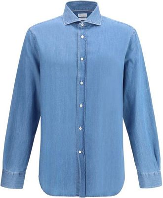 Brunello Cucinelli Blue Denim Mens Shirt