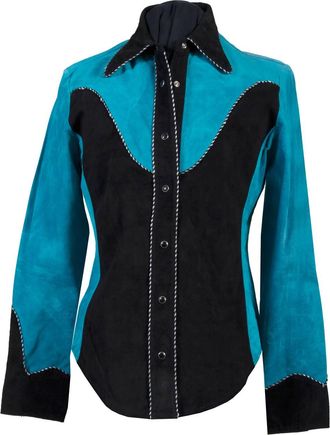 Scully Womens Suede Blouse In Turquoise And Black