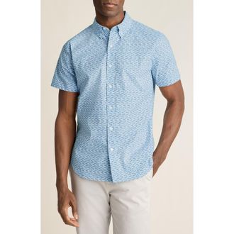 Bonobos Fish Party Slim Fit Short Sleeve Button-Down Shirt in Blue/Lavendar Fish at Nordstrom Rack, Size Xx-Large