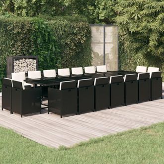 vidaXL Set Comedor De Jard&iacute;n 19 Pzas Con Cojines Rat&aacute;n Sint&eacute;tico Negro Vidaxl