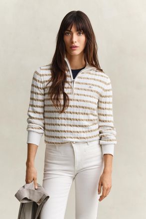 GANT Women Striped Cable Knit Half-Zip Sweater (XXL) OAT BEIGE