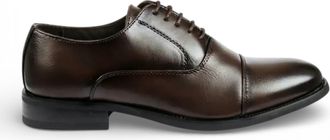 Infinity Leather Mens Brown Classic Cap-Toe Oxford Formal Lace-Up Brogue Shoes